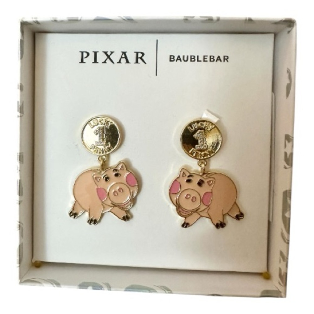 BaubleBar Pixar Pig Lucky #1 Penny Earrings‎ - Pink and Gold New In Gift Box - Picture 3 of 5